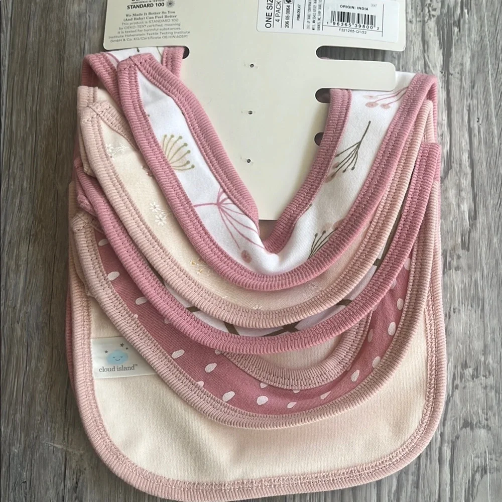 Cloud Island Pink and Cream Baby Bib Set